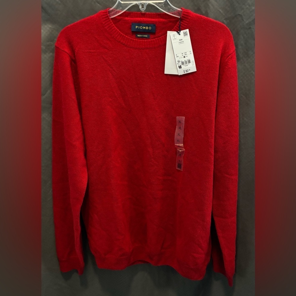 NWT Piombo Men’s Red Crewneck Lambswool Long Sleeve Sweater; Size XL